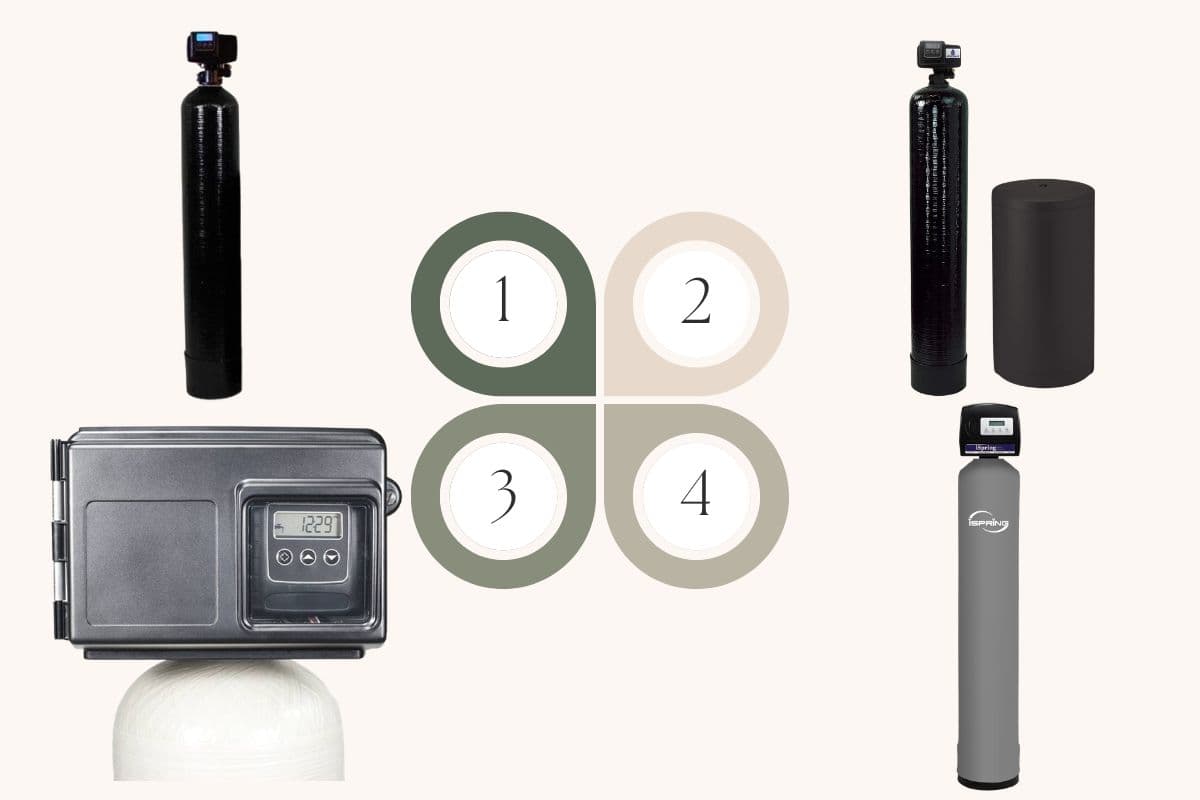 Whole-house iron filter tank with control valve installed in a residential basement utility area for well water iron removal