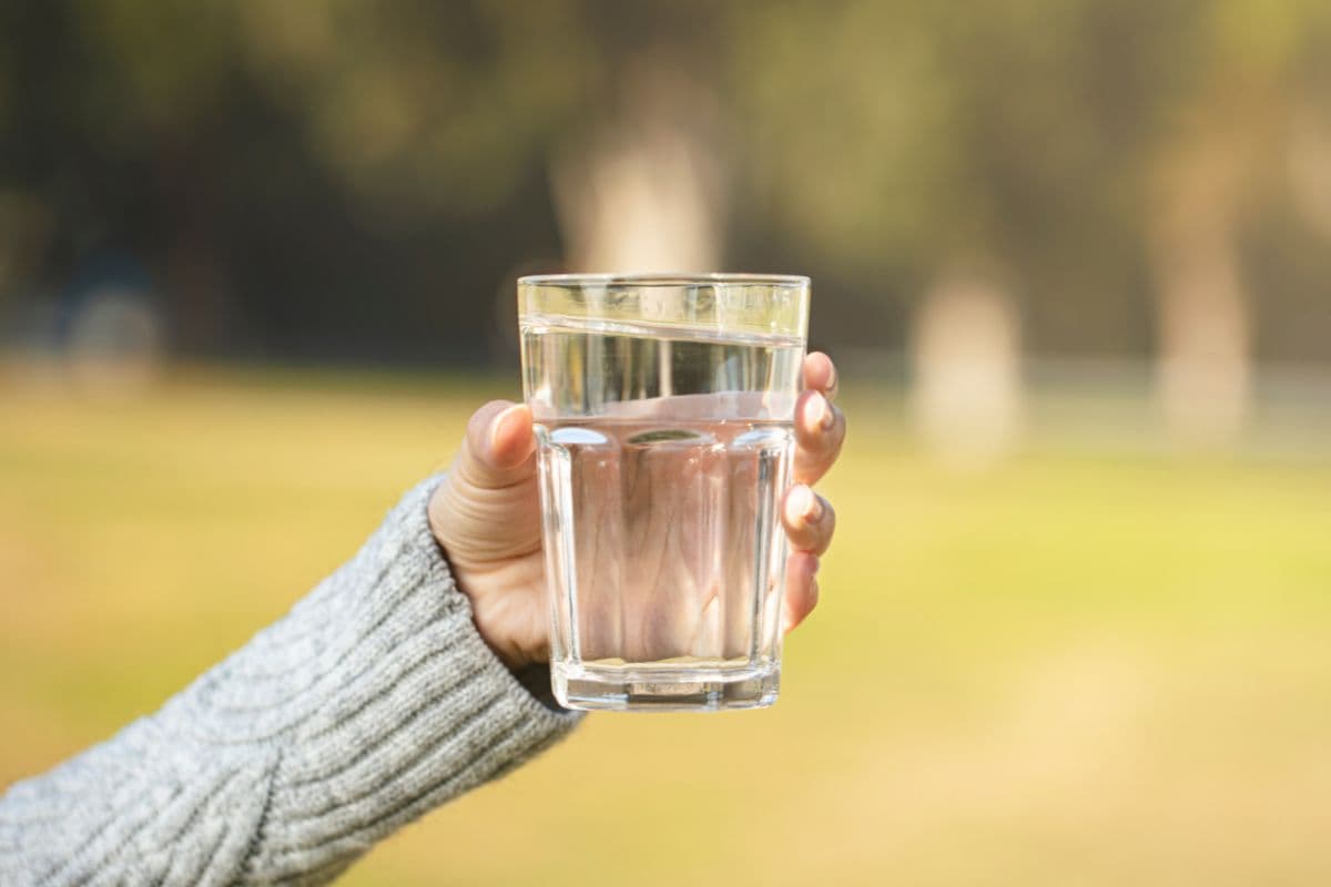 Glass of water on a kitchen counter