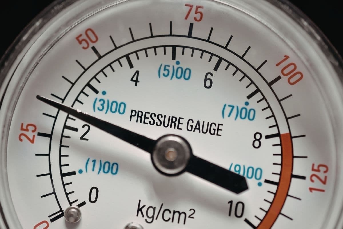 Well water pressure gauge on a residential pressure tank